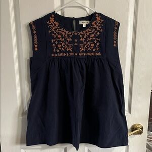 Navy Sleeveless Top with Orange Embroidery